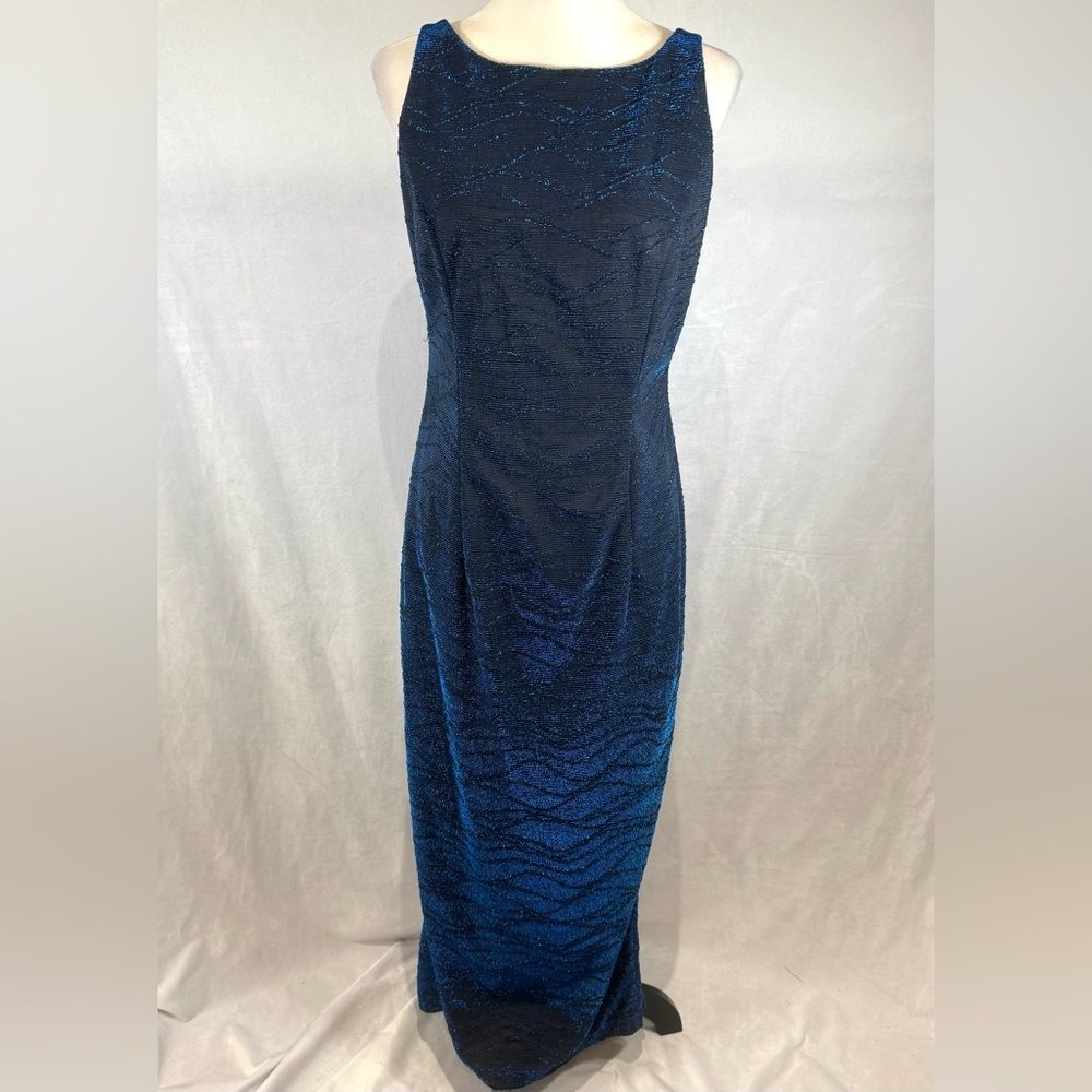 Vintage Molly Malloy black and royal blue metallic shimmer evening dress size 8